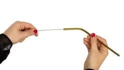 Sareva Herbruikbare Rietjes - Met Borstel - Goud - Gebogen - 4 Stuks -Keukengerei Winkel product hand 4