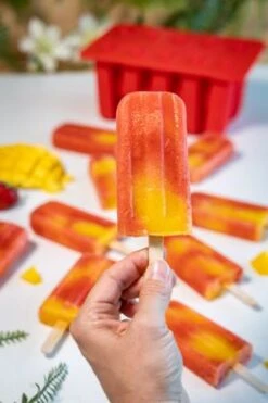 Sareva IJsjesmaker Voor 10 Ijsjes - Rood - Siliconen + 150 Houten IJsstokjes -Keukengerei Winkel sareva ijsjesmaker 2